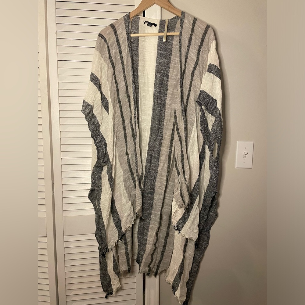 Grey, White and Cream Striped Swimsuit Cover Up/ Shawl, OS